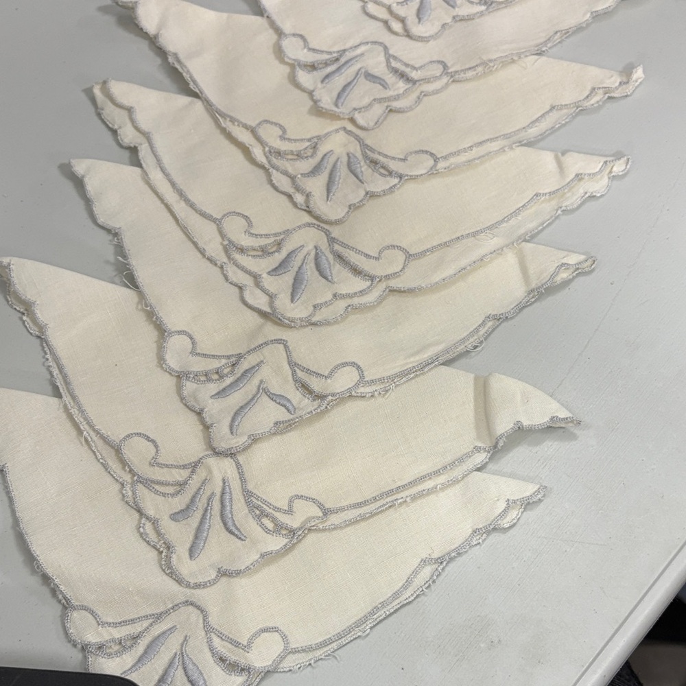 Elegant Cream and Silver Embroidered Napkins